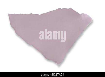 Stück zerrissenes Papppapier mit rauer, dreieckiger Form. Freiliegende glatte Innenseite des Papiers weiche, staubige rosa Farbe im Kontrast zur unregelmäßigen Farbe Stockfoto