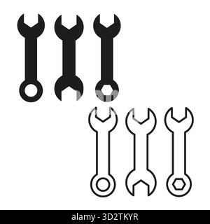 Umrisswerkzeuge. Symbol für Schraubenschlüssel. Symbole für Line Art Mechaniker. Vektor-Engineering-Set. EPS 10. Stock Vektor