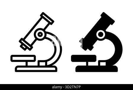 Diese Abbildung zeigt ein klassisches Mikroskop in Schwarz-weiß, das für Lehrmaterialien, wissenschaftliche Forschungsprojekte oder digitale Projekte geeignet ist Stock Vektor