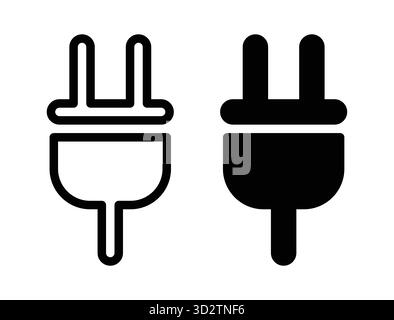 Dieses Bild zeigt ein Paar einfacher Symbole für elektrische Stecker, eines in schwarz und eines in weiß. Dank des klaren, minimalen Designs eignet er sich für verschiedene Diagramme Stock Vektor
