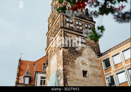 Historischer Turm am Prinzipalmarkt, Münster, Deutschland Stockfoto