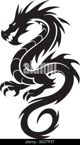 Black Tribal Dragon Vector: Full Body Mythical Serpent Tattoo Design Stock Vektor