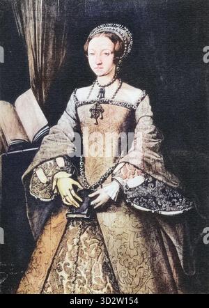 Die dreizehnjährige Lady Elizabeth, später Elizabeth I., 1533 bis 1603. Regierende Königin von England und Irland vom 17. November 1558 bis zu ihrem Tod, auch bekannt als die Jungfrau Königin, Gloriana oder Good Queen Bess, restaurierte digital eine Reproduktion eines (farbigen) Originals aus dem 19. Jahrhundert. Historisch, exaktes Datum unbekannt. Stockfoto