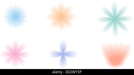 y2k-Symbole in Pastellblume mit weichem Farbverlauf. Blumenformen mit Aura-Struktur in Rosa-, Grün- und Blautönen. Ästhetische Vintage-Figuren. Sommervektoren Stock Vektor