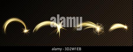 Magischer Sternenbogen mit goldenem Sternenstaub. Golden Curve Line Trail mit Funkeln. Fallende Kometen. Isolierte Vektorillustration mit Flare Shi Stock Vektor