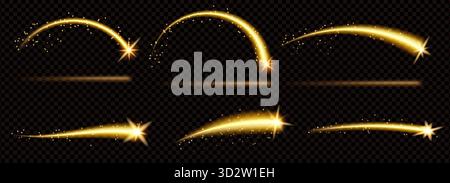 Der magische Sternenbogen schießt Licht des Sternenstaubs. Goldene Spur und Meteor mit Linie und Kurve. Isolierte Vektorillustration mit Flare Shine-Effekt und Stock Vektor