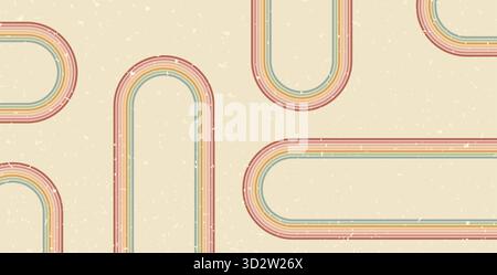 Groovige, geschwungene Linien im Hintergrund. Gewellte Hülle in Vintage-Farben mit gewelltem Bogenstreifen. Verspieltes Wellenbogendesign. Vektor Retro Beige Wigelei ornam Stock Vektor