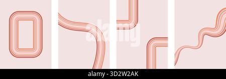 Groovige Regenbogenlinien Banner Hintergrund Set. Vintage-Cover mit gewellten Bogenstreifen für die Sammlung sozialer Medien. Verspielte Wandmotive mit Wellendesign. Vektor-Retr Stock Vektor