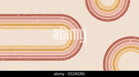 Retro-Regenbogen mit abgerundeten Linien, Pfadhintergrund. Horizontales Banner mit Bogenboho-Streifenmuster. Vektor Vintage, geschwungene Unterstriche geometrischer Hintergrund. Dyn Stock Vektor