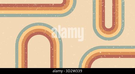 Retro-Regenbogenlinien Pfadhintergrund. Horizontales Banner mit abstraktem Muster im Bogenboho-Streifen. Vektor Vintage, geschwungene Unterstriche geometrischer Hintergrund. Dy Stock Vektor