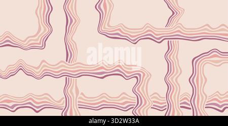 Groovige rosafarbene Linien im Hintergrund. Gewellte Streifen, Abdeckung in Vintage-Lila-Farben. Verspieltes Design mit Wellenbogen. Vektor-Retro-Muschel-Wackeln oder Stock Vektor
