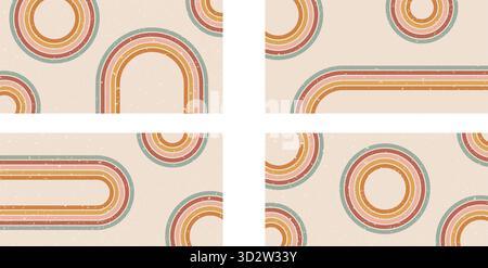 Retro-Regenbogenfarben mit abgerundeten Linien, Pfadhintergründe festgelegt. Horizontale Banner mit Bogenboho-Streifenmuster. Vektor Vintage geschwungene Unterstreichen geometrische Backdro Stock Vektor