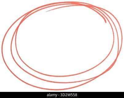 Handgezeichnete orangefarbene Markierungsskizze, abstrakte Tusche, Ovalstrich für Hervorhebung, Hervorhebung, Unterstreichen, Geschäftsnotiz, Doodle-Design, isolierte einfache Rou Stockfoto