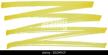 Gelbe Zickzack-Pinselstriche auf weißem Hintergrund Stockfoto