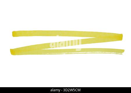 Gelbe Zickzack-Pinselstriche auf weißem Hintergrund Stockfoto