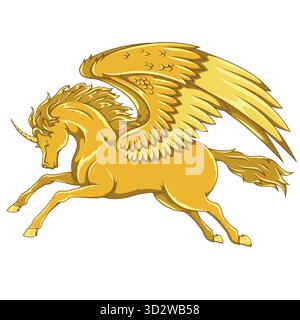 Pegasus geflügeltes Pferd aus der griechischen Mythologie, geflügelte Fantasy-Kreatur, geflügeltes Einhorn Stock Vektor