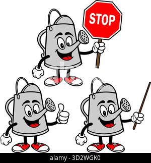 Gießkanne Mascot Set 02, handgezeichnete Illustrationen von Gießkanne Maskottchen in verschiedenen Posen. Stock Vektor