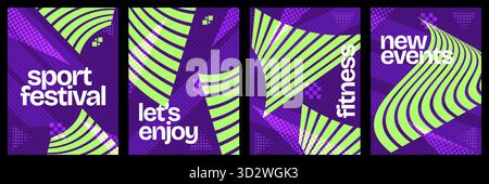 Poster Template Collection für Sportveranstaltungen mit abstrakter und geometrischer Darstellung Stock Vektor