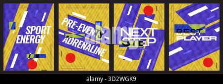 Abstrakte und moderne Poster-Vorlagen-Kollektion für Sportereignisse. Vorlage für Sport, Fitness, Workout, Fitnessstudio, Broschüre, Einladung, Festival oder Musikveranstaltung Stock Vektor