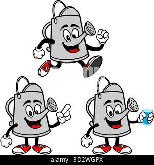 Gießkanne Mascot Set 04, handgezeichnete Illustrationen von Gießkanne Maskottchen in verschiedenen Posen. Stock Vektor