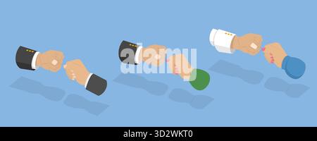 Isometrische flache 3D-Illustration von Fäustschlag, Partnerschaft und Teamwork Stockfoto