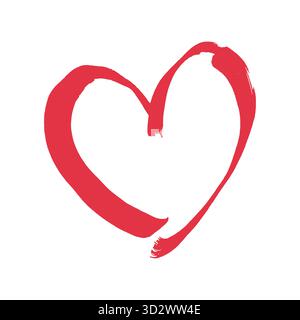 Rotes Grunge-Herzformsymbol isoliert auf weißem Hintergrund. Markergezeichnetes Herz. Handgemaltes romantisches Liebessymbol für Hochzeit, Valentinstag Stock Vektor
