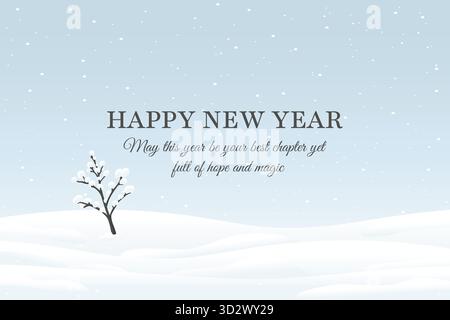 Happy New Year Postkarte Minimalistische Winterszene Schneeiger Hintergrund. Stock Vektor