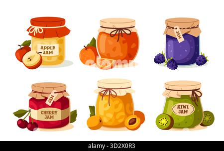 Verschiedene Obstkonfitüren Sammlung. Vektorabbildung Stock Vektor
