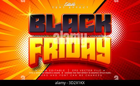 Black Friday bearbeitbarer Texteffekt Design-Vektor-Grafik-Style-Effekt mit Schatten und mehrschichtiger 3D-Typografie-Schrift auf Comic-Style-Hintergrund Stock Vektor