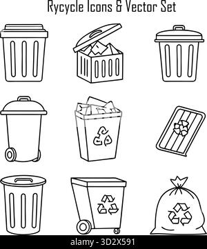 Recyceln Sie die Illustration der Symbole mit umweltfreundlichen und Nachhaltigkeitselementen Stock Vektor