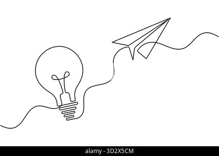 Moderne Glühlampe Icon einzeilige minimalistische kontinuierliche Zeichnung Illustration Stock Vektor