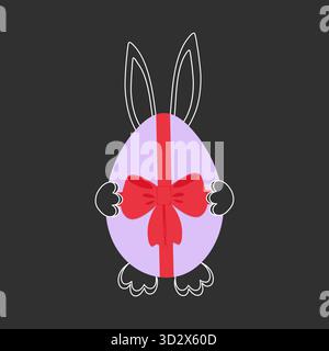 Outline Osterhase Hold Ei mit gebundener Schleife Lichtkontur auf dunkler Ostergruß Design Idee. Isolierte Vektor-Illustration Grußfeiertag thematische Karten, Poster, Medienpost Banner, Flugblätter Stock Vektor