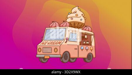 Mit pastellfarbenem Eiswagen im Hintergrund mit Gefälle, Servicefenster und Skulptur aus weichem Serviermaterial Stockfoto