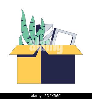 Öffnen Sie die Box mit persönlichen Gegenständen, 2D-Zeichentrickobjekt Stock Vektor