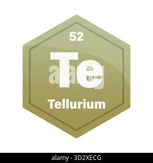 Tellur-chemische Elementfliese. Atomzahl 52. Chemisches TE-Zeichen. Olivgrün Vektor-Sechskant. EPS 10. Stock Vektor