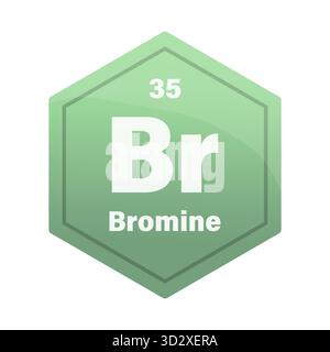 Fliese mit chemischem Bromelement. Atomzahl 35. Br-Zeichen Vektorsymbol. Sechskant mit grünem Olivenverlauf. EPS 10. Stock Vektor