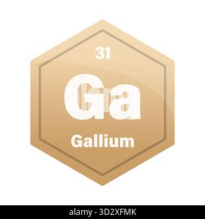 Gallium-chemische Elementfliese. Atomzahl Einunddreißig. Symbol für GA-Zeichen Vektor. Goldgelbes Sechseck mit Farbverlauf. EPS 10. Stock Vektor
