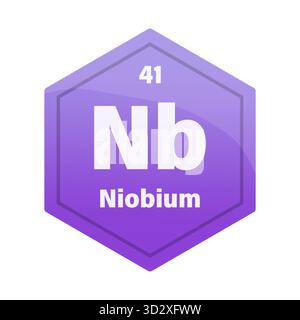 Niob-chemische Elementfliese. Atomzahl 41. NB chemisches Zeichen. Dunkelviolett Vektor-Sechskant. EPS 10. Stock Vektor