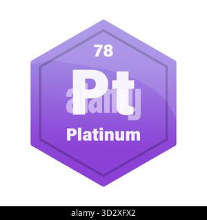 Platin-Fliese mit chemischem Element. Atomzahl 78. PT-Chemikalienzeichen. Violettes Glühen Vektor-Sechskant. EPS 10. Stock Vektor