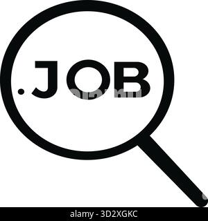 Dieses elegante und moderne Symbol verfügt über eine Lupe, die den Begriff „.JOB“ hervorhebt. Das Design symbolisiert das Konzept der Stellensuche und Karriereplanung Stock Vektor