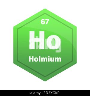 Holmium-Fliese mit chemischen Elementen. Atomzahl 67. Ho-chemisches Zeichen. Hellgrüner Vektor-Sechskant. EPS 10. Stock Vektor