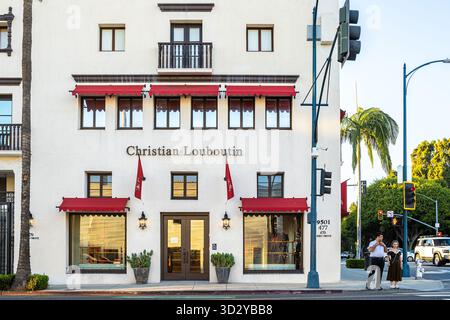 Das Christian Louboutin Geschäft an der Ecke Rodeo Drive und Santa Monica Boulevard in Beverly Hills, Los Angeles, Kalifornien Stockfoto