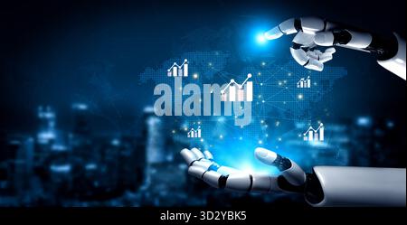 KI-Assistent zur Analyse globaler Wirtschaftsdaten und Börsentrends. Generative Technology erstellt Visualisierungen von Finanzdiagrammen für internationale BU Stockfoto