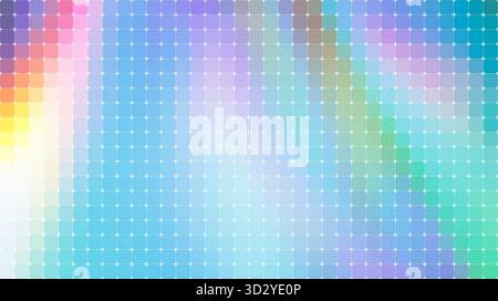 Abstrakter Gitterhintergrund von gerundeten hellen und regenbogenfarbenen Quadraten mit Farbverlauf. Abstrakter, lebendiger Hintergrund im mehrschichtigen Vollformat. Stockfoto
