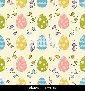 Buntes Osterei nahtloses Muster mit festlichen Dekorationen, Frühlingsferien Hintergrund für Textilien Papier und Handwerk Stock Vektor