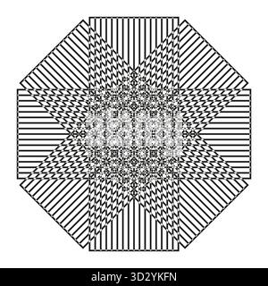 Achteckiges geometrisches Muster. Komplexe Linienstruktur. Abstrakte Strahlform. Vektor-Mandala-Element. EPS 10. Stock Vektor