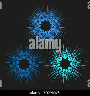 Blaue, cyanblaue Schneeflocken. Die Symbole der Winterstars. Kalter Hintergrundvektor. Dekoratives Frostdesign. EPS 10. Stock Vektor