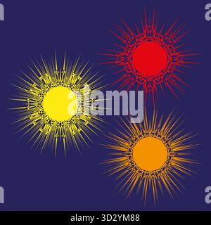 Leuchtende Sterne. Sonnenlichtsymbole. Roter gelber Vektor. Dynamische Glühelemente. EPS 10. Stock Vektor