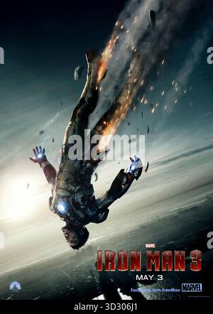 Iron man 3 (2013) von Shane Black mit Robert Downey Jr., Gwyneth Paltrow und Don Cheadle. Tony stark steht einem mysteriösen Terroristen namens Mandarin gegenüber, während er mit Traumata kämpft und seine Lieben beschützt. NUR ZUR REDAKTIONELLEN VERWENDUNG des US-Advance-Posters. Quelle: BFA / Walt Disney Studios Motion Pictures Stockfoto