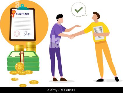 Elektronischer Vertrag, Kaufvertragsbedingungen, Standard für Qualitätskontrolle, Zahlungsbedingungen, abstrakte Metapher für Zertifizierung. Geschäftsvereinbarung Stock Vektor